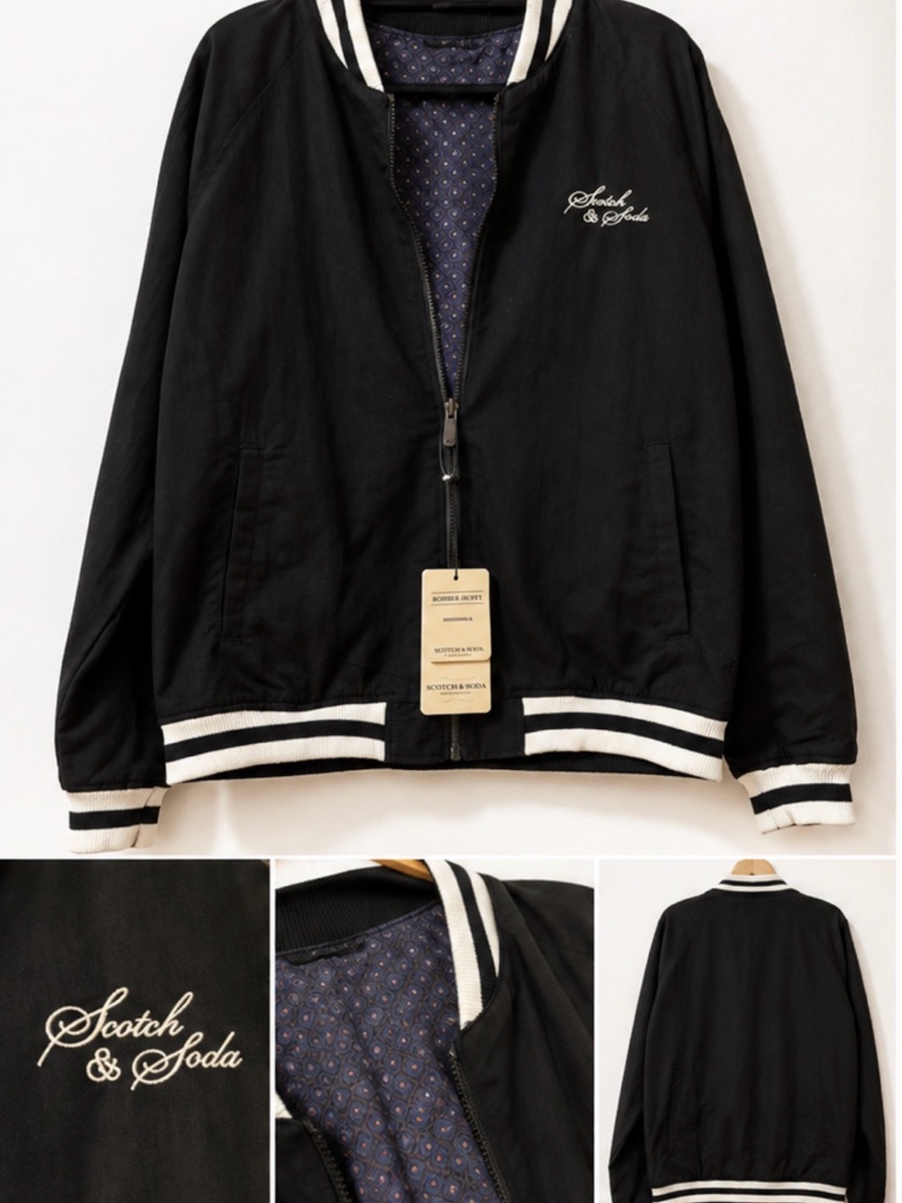 Scotch & Soda Reversible Bomber Jacket Black Varsity Zip